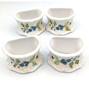 Tracy Porter Porcelain Napkin Rings Set of 4 Blueberry Print Hand Painted